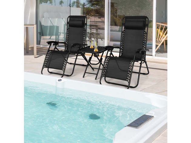 3-Piece Portable Folding Zero Gravity Reclining Lounge Chairs & Table Set (Navy)