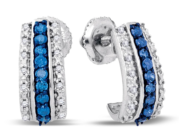 1/3 Carat (ctw I2-I3) White and Blue Diamond Earrings in 10K White Gold
