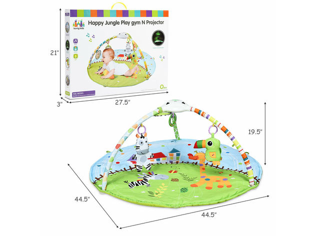 Costway Baby Activity Gym Play Mat w/ Hanging Toys Projector Infant Educational Playtime - Blue + Green