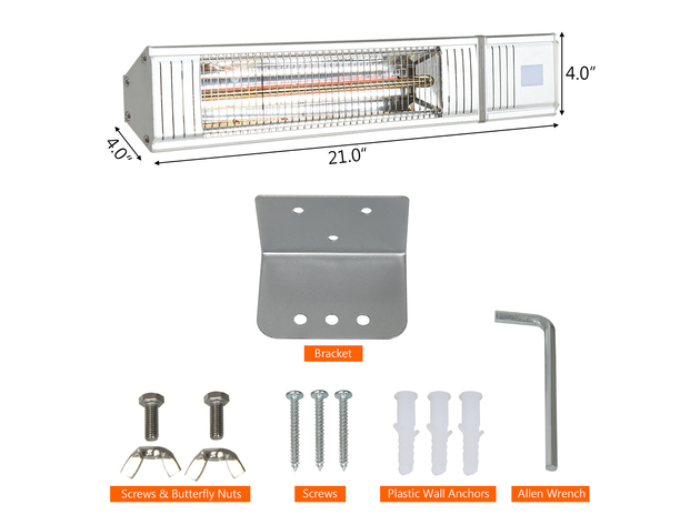 Costway 1500W Infrared Patio Heater w/ Remote Control & 24H Timer for Indoor Outdoor - Silver