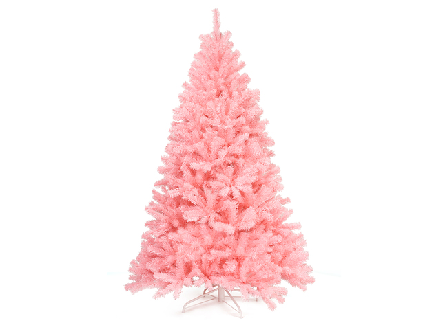 6 Foot Pink Artificial Hinged Spruce Full Christmas Tree with Foldable Metal Stand