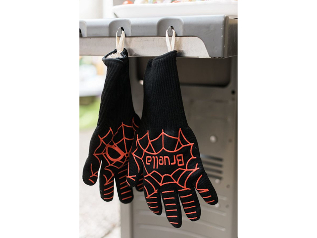 Renewgoo BBQ Grilling Gloves Silicone Heat Resistant Oven Mitts to 932°F / 500°C, Kitchen Grill Non-Slip Gloves for Barbecue, Cooking, Baking, Smoking Meat Insulated, Black/Red