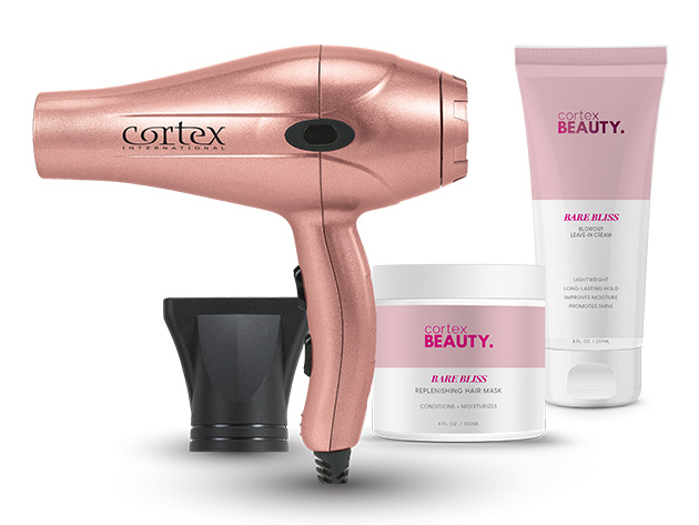 Cortex International Blow Dryer, Hair Mask & Leave-In Cream Bundle (Rose Gold)