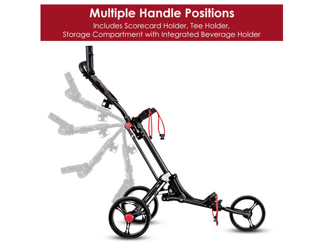 Costway Foldable 3 Wheel Steel Golf Pull Push Cart Trolley Club w/ Umbrella Holder