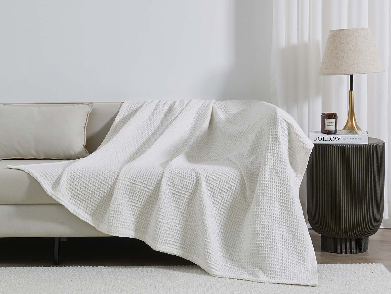 Vintage Cotton Waffle Blanket (Throw/White)