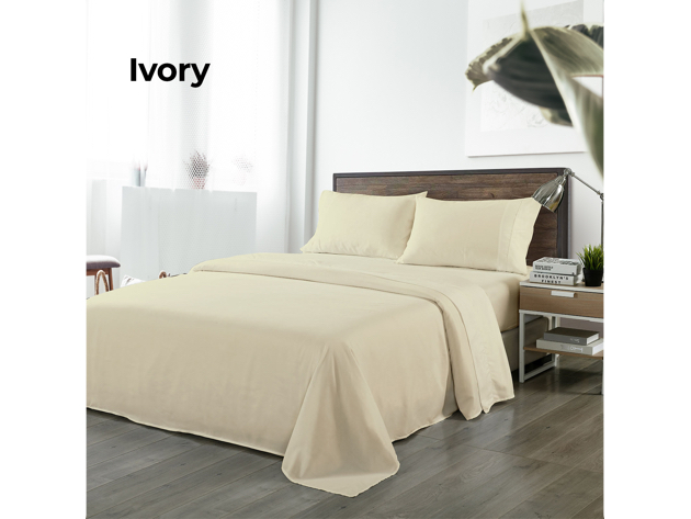 Royal Comfort Bamboo Blended Sheet & Pillowcases Set 1000TC Ultra Soft Bedding - Colour: Ivory | Size: Double