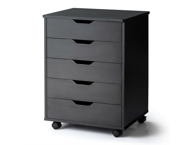 Costway 5 Drawer Chest Storage Dresser Floor Cabinet Organizer with Wheels Black - Black