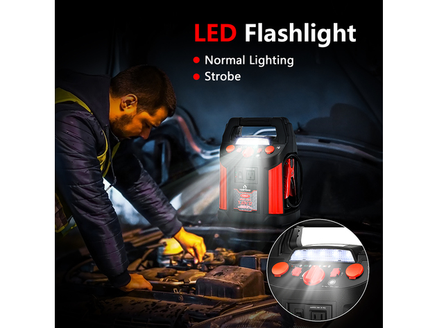 Costway Jump Starter Air Compressor Power Bank Charger w/ LED Light & DC Outlet - Red / black