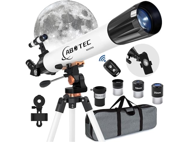 ABOTEC 80090 Telescope, 90mm Aperture, 800mm Refractor 32X-400X - White (Open Box)