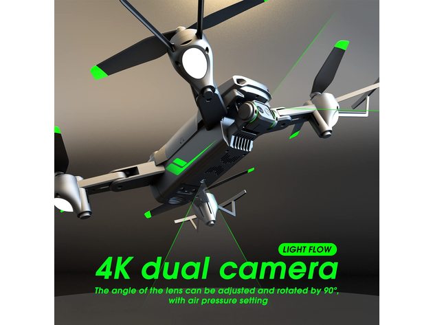 Drone Equipped with RGB Fan Blades, Dual 4K Camera, Three-way Obstacle Avoidance Camera, 4 Extra Blades and 2 Batteries