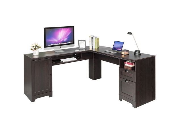 Costway L Shaped Corner Computer Desk Writing Table Study Workstation