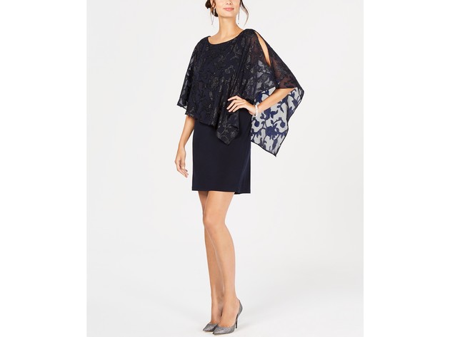 Connected Women's Metallic-Capelet Sheath Dress Blue Size 10