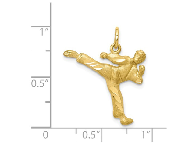 10K Yellow Gold Karate Kick Master Charm Pendant Necklace with Chain