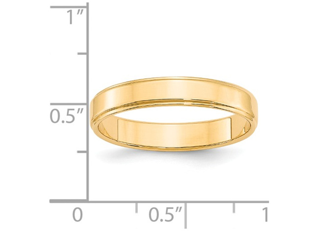 Ladies 14K Yellow Gold 4mm Flat Wedding Band with Step Edge 