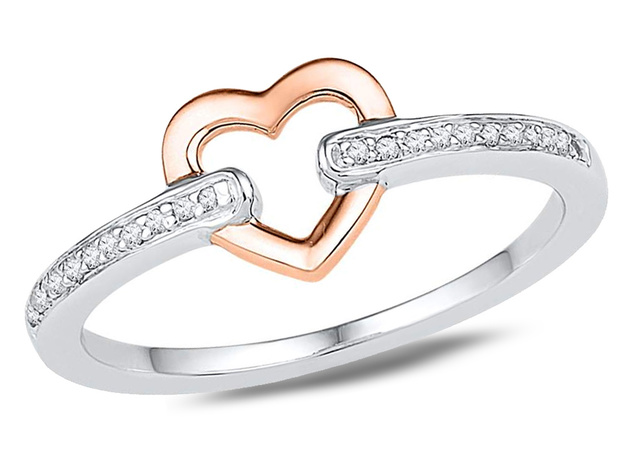 10K White and Rose Pink Gold Heart Ring with Diamonds 1/12 Carat (ctw) - 8