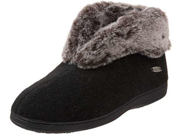 Acorn Womens Full Coverage Style Faux Fur Chinchilla Bootie Ii, Medium - Black