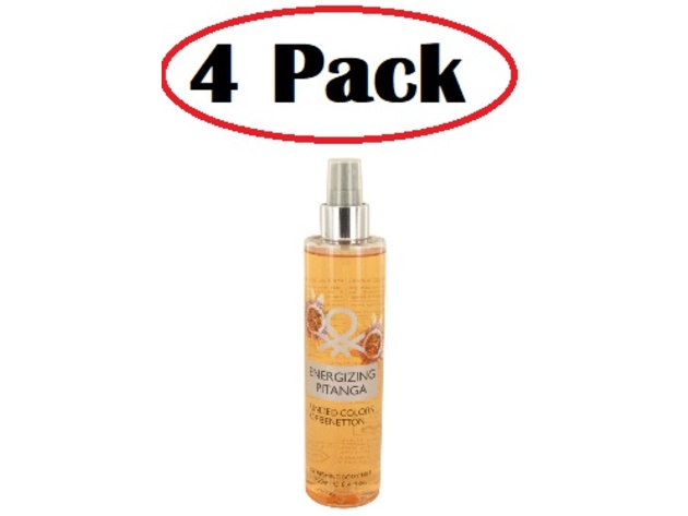 4 Pack of Energizing Pitanga by Benetton Body Mist 8.4 oz