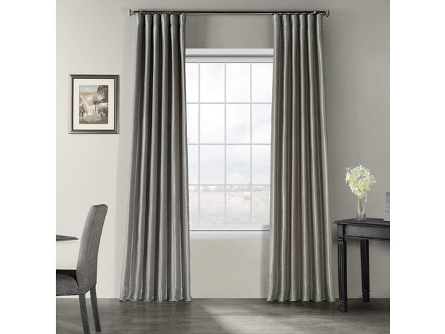 Exclusive Fabrics & Furnishings Vintage Textured Faux Dupioni Silk Single Curtain Panel, Size: 96 x 50 inches, Silver