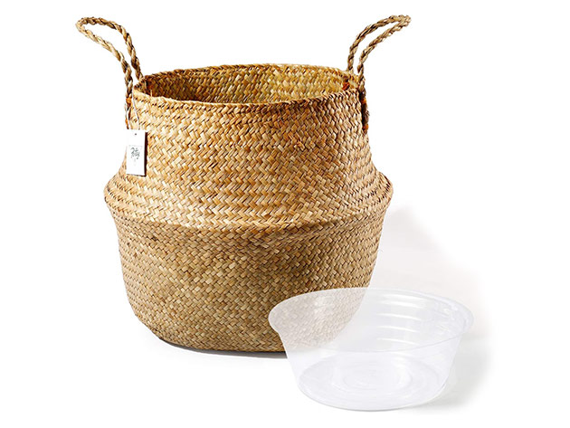 Potey Original Brown Handwoven Seagrass Plant Basket