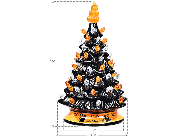 15 Inch Pre-Lit Ceramic Hand-Painted Tabletop Halloween Tree