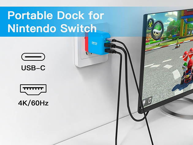 Portable 36W Switch Dock Charger Brick with 4K HDMI, USB-C PD, and USB 2.0