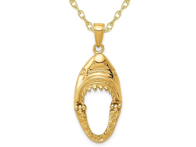 Open Mouth Shark Charm Pendant Necklace in 14K Yellow Gold with Chain