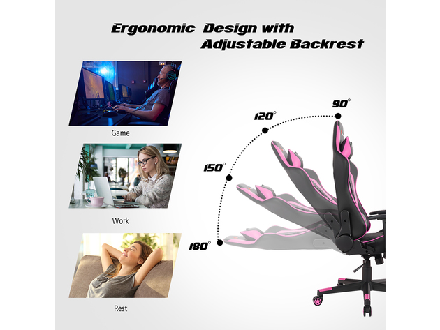 Goplus Massage Gaming Chair Reclining Racing Chair w/Lumbar Support and Headrest White - Pink