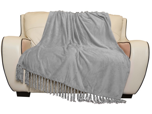 Style Basics Silky Soft Thick Plush Fringe Throw Blanket - 50"x70" Grey