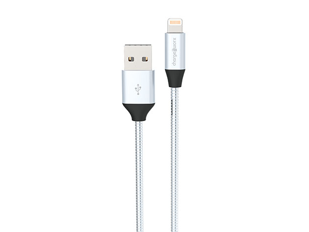 Chargeworx™ FLX Metal 6Ft Lightning Cable (Silver/2-Pack)