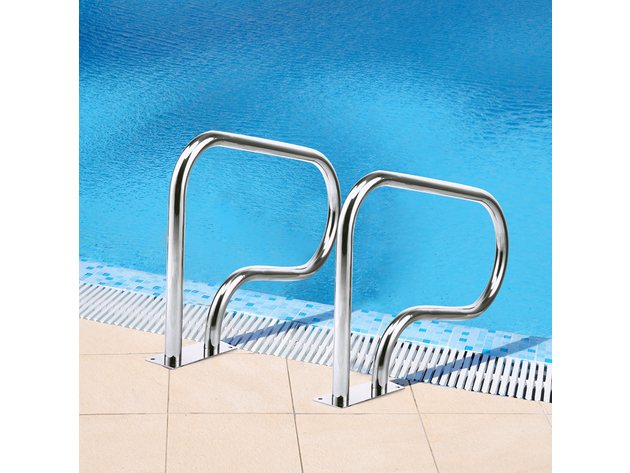 Costway 2 Piece Swimming Pool Hand Rail Stainless Steel Ladder Stair Rail w/Base Plate - Silver