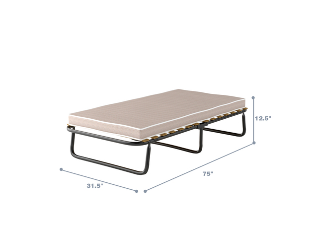 Folding Bed w/Memory Foam Mattress Metal Guest Sleeper Solid Wood Slats for Home 