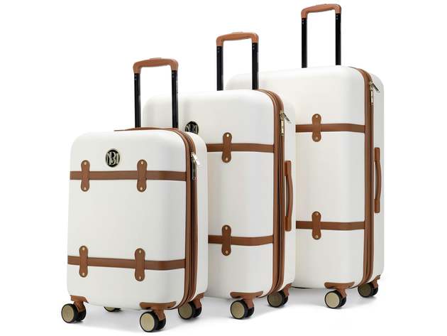 Badgley Mischka Grace 3 Piece Expandable Retro Luggage Set (Champagne)