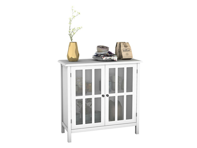 Costway Storage Buffet Cabinet Glass Door Sideboard Console Table Server Display - White