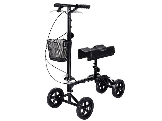 Costway Steerable Foldable Knee Walker Scooter Turning Brake Basket Drive Cart Black 