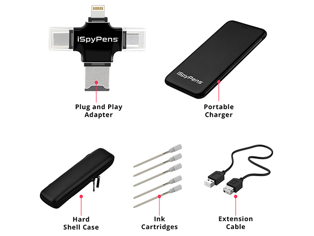 iSpyPen PRO 2021 Model (32GB/6-Hour Storage/Black) + Adapter & Battery