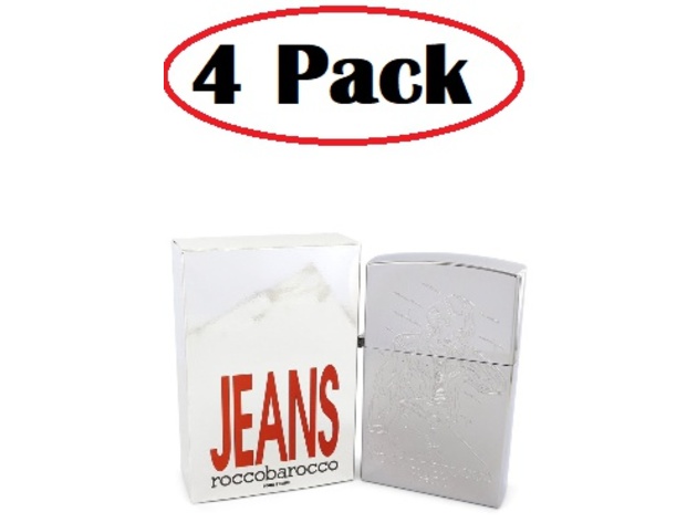 4 Pack of ROCCOBAROCCO Silver Jeans by Roccobarocco Eau De Toilette Spray (new packaging) 2.5 oz