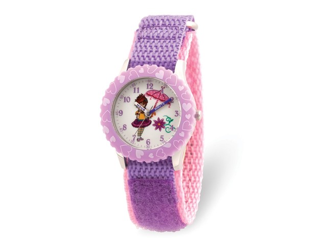 Disney Girls Fancy Nancy Purple Nylon Band Time Teacher Watch