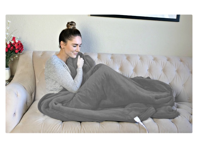 Biddeford Luxuriously Soft Velour and Sherpa Heated Throw Blanket - Charcoal Grey