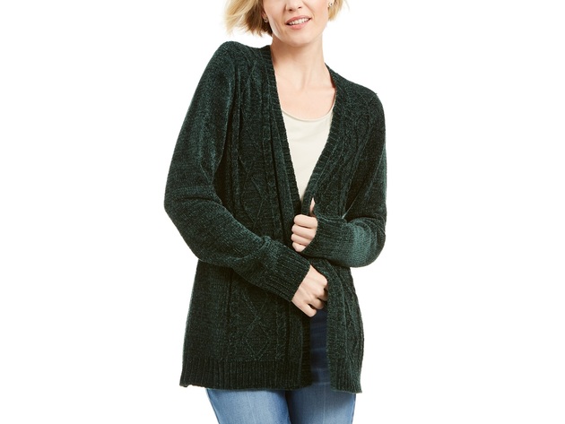 Karen Scott Women's Open-Front Chenille Cardigan Green Size Small