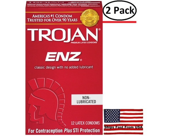 2 Pack ) Trojan Enz Non-Lubricated Condoms - 12 Pack