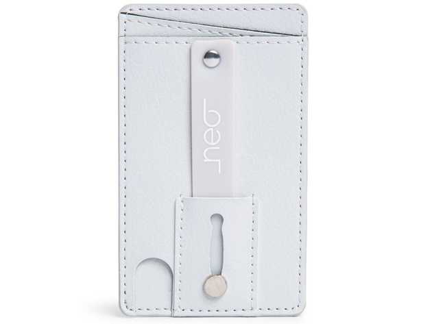 Neo Universal Smartphone Wallet, Grip, and Kickstand Holder with Convenient Grip, White (New Open Box)