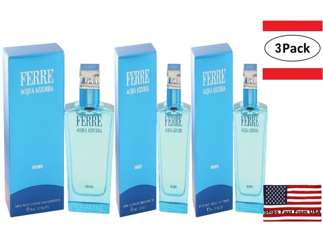 3 Pack Ferre Acqua Azzurra by Gianfranco Ferre Eau De Toilette Spray 1.7 oz for Men