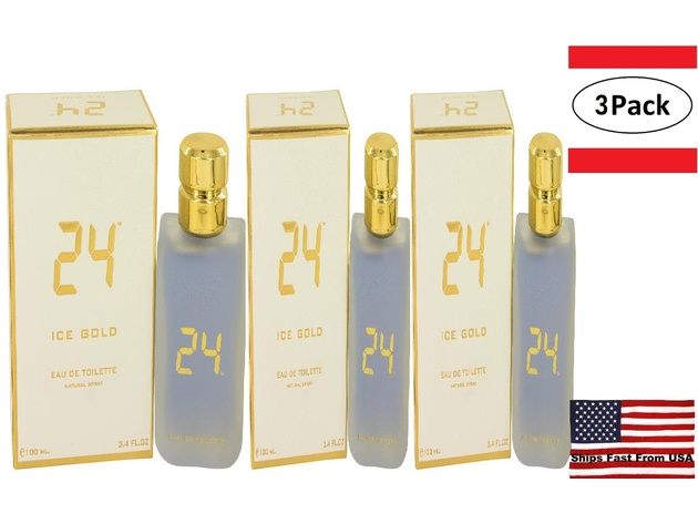 3 Pack 24 Ice Gold by ScentStory Eau De Toilette Spray 3.4 oz for Men