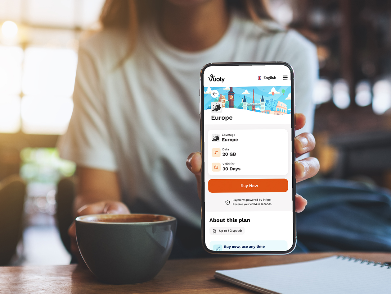 Vuoly eSim Mobile Data Plan: EU + UK - 20GB/30 Days