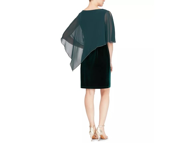 SL Fashions Women's Velvet Asymmetrical Cape Dress Green Size 12