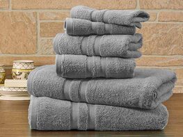 6-Piece Bibb Home 100% Egyptian Cotton Towel Set (Grey)