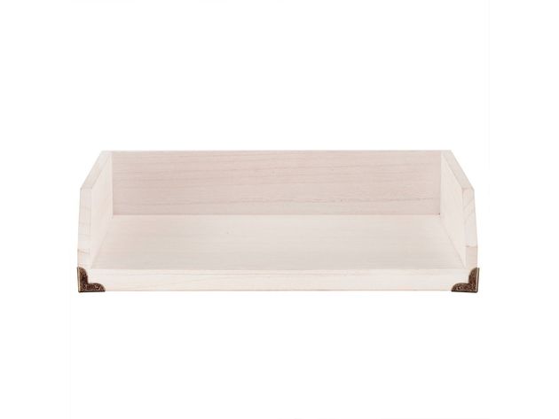 Threshold Natural Wood Sleek Desk Dovetail Joints Metal Corner Hinges Paper Tray, White