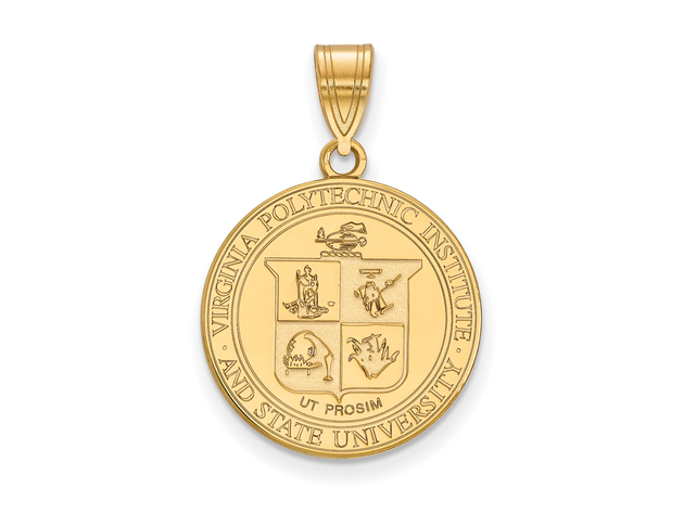 14k Gold Plated Silver Virginia Tech Large Crest Disc Pendant