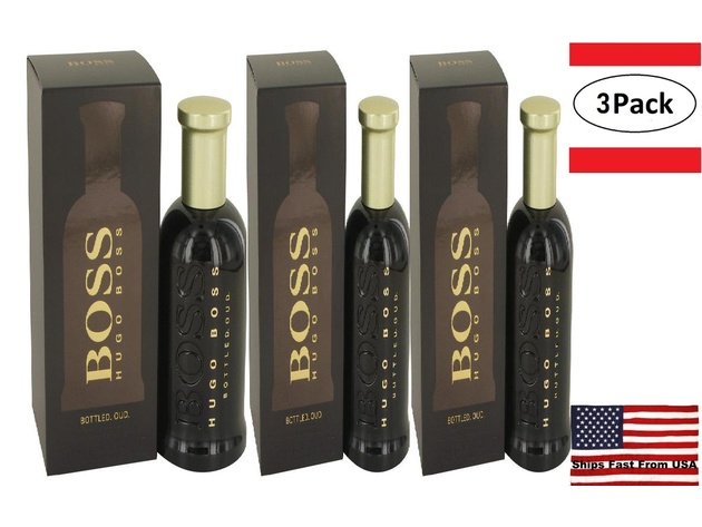 3 Pack Boss Bottled Oud by Hugo Boss Eau De Parfum Spray 3.3 oz for Men