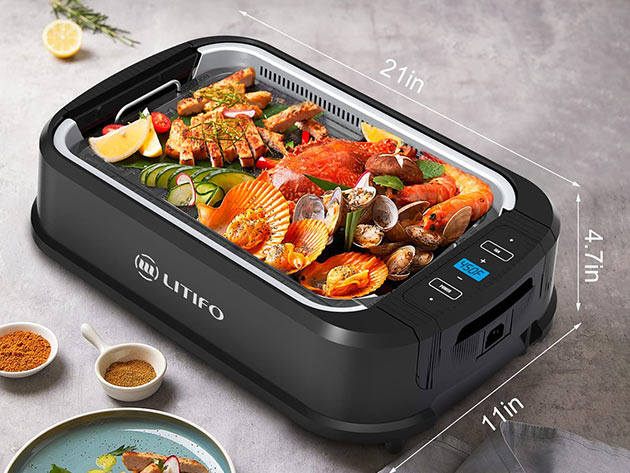 Litifo Smokeless Portable Electric Grill with Non-Stick Coating (With 2 Cooking Plates)